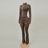 Fitness femmes ensembles deux pièces imprimé léopard fleuri serré Yoga costumes pantalon évasé haut botte coupe pantalon décontracté 2 pièces ensemble femmes