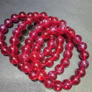 Loose Red Sapphire Beads Six Star Line Ruby Sapphire for Bracelet Cabochon Ruby Stone