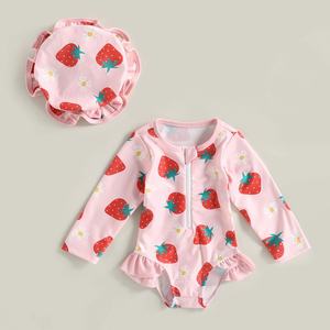 Ensemble de maillot de bain et chapeau de soleil pour bébé fille, imprimé fraises, fermeture éclair, manches longues - Product Image 3