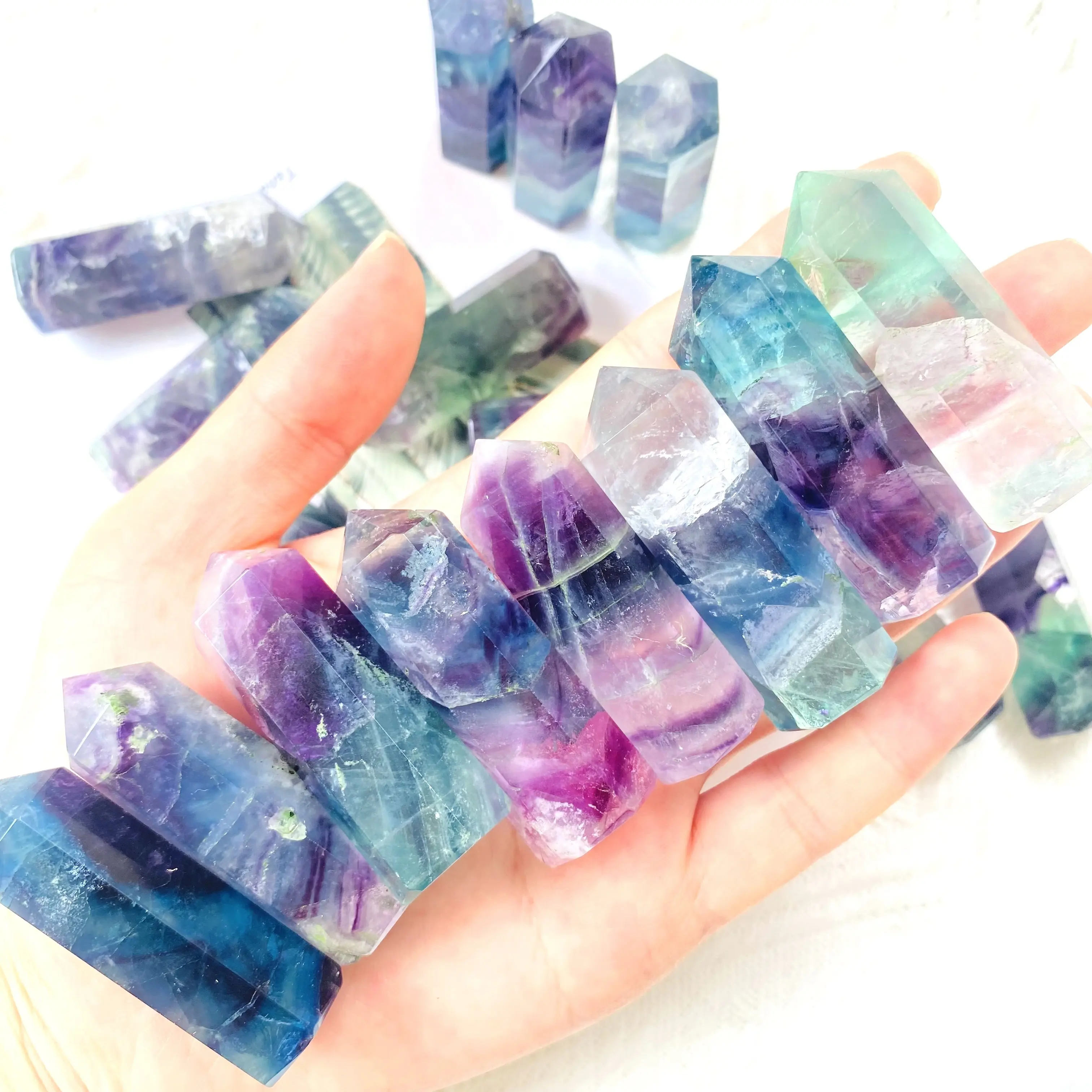 Wholesale Bulk Natural Healing Mini Size 5cm Rainbow Fluorite Point Crystal Tower for Decoration