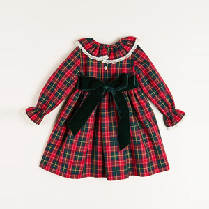 Custom Vintage Polyester <strong>Tartan</strong> Lace Sleeve Striped Red Plaid <strong>Baby</strong> <strong>Dress</strong> Plaid <strong>Dresses</strong> for Girls - Product Image 3