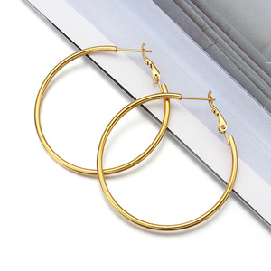 Hoop Earrings <b>Titanium</b> Steel Round <b>Wire</b> Gold Silver Women's Fashion Jewelry Large Circle Earrings For Everyday Wear - Product Image 4
