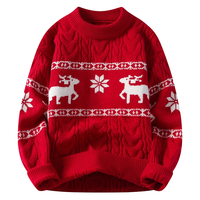 Herbst Winter Neuer Herren Übergrößen Casual 3D Frontlogo Langarm Strickpullover Anti-Pilling Polyester Weihnachtspullover