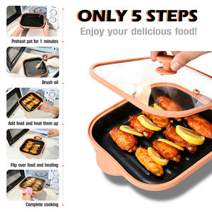 <strong>Microwave</strong> <strong>Grill</strong> Pan with Glass Lid for Grilling Roasts and Sandwiches Baking Dishes Pans - Product Image 2
