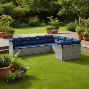 Juego de sofás de patio de ratán sintético gris con cojines, 9 piezas, muebles de jardín para exteriores, diseño contemporáneo - Product Image 2