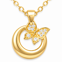 Ensemble collier et boucles d'oreilles pendantes en forme de papillon et de croissant de lune |   Ensemble de bijoux 2 pièces