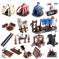 Set Blok Bangunan MOC Kastil Abad Pertengahan Adegan Pengepungan Tenda Senjata Kereta DIY Kompatibel dengan Batu Bata Kecil Hadiah Edukatif untuk Anak-anak