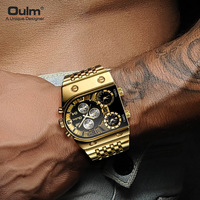 Montre pour homme Oulm 9315, multi-fuseaux horaires, grand cadran, lumineuse, bracelet en acier, montre à quartz décontractée