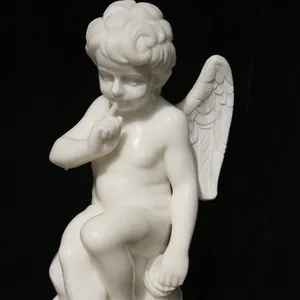 手工雕刻白色小天使雕像天使翅膀雕像