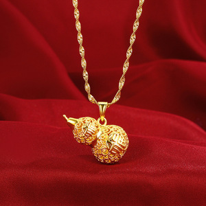 Collana a Forma di Zucca F in Oro Placcato 24K, Collana in Oro Alluvionale per Donna, Stile Zhou Disponibile - Product Image 2