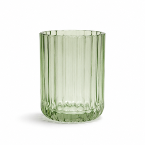 Ensemble de salle de bain 6 pièces en verre cannelé vert, accents noir mat : distributeur de lotion, porte-savon, porte-brosse à dents, gobelet, plateau, pot à coton - Product Image 6