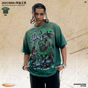 T-shirt Oversize Graphique pour Homme, Style Vintage Délavé, Streetwear, Coton Vieilli, Rétro Basketball Décontracté - Product Image 2