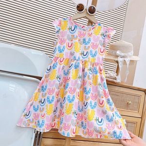 Abito Estivo Casual <span class=keywords><strong>da</strong></span> Principessa con Maniche Regolari e Volant, Stampa Floreale Eco-Friendly a Linea A per Bambine - Product Image 4