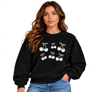 Women's <b>Black</b> <b>Crew</b> <b>Neck</b> <b>Sweatshirt</b> Full Sleeve Cherry Print 100% Cotton Knitted Autumn Wear Casual Style - Product Image 1