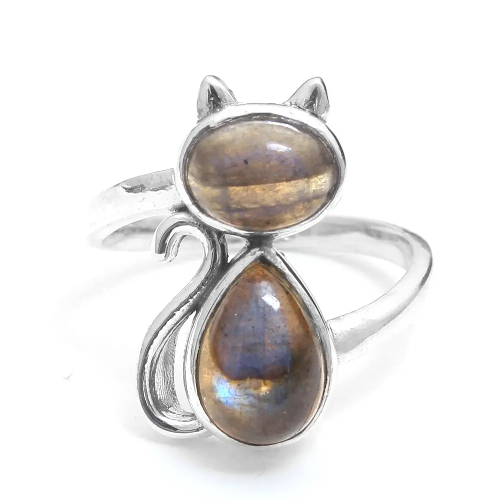 Cat ring black onyx labradorite larimar moonstone carnelian gemstone ring 925 sterling silver handmade jewelry animal jewelry