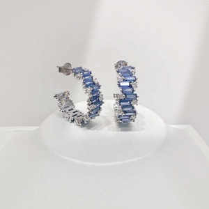 custom plata 925 sterling silver <b>blue</b> stone cc luxury <b>earring</b> wholesale sapphire ear bridal korean ladies zircon fine <b>earrings</b> - Product Image 4