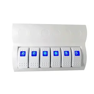 Panel de interruptores marinos blancos Panel de interruptores de 6 bandas para barcos 12-24V LED azul Rocker On-off Panel de control de interruptor de circuito opcional