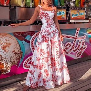 Ventas calientes señoras sin mangas <span class=keywords><strong>Maxi</strong></span> vestidos largos impresos mullidos mujeres elegantes vestidos casuales - Product Image 4