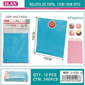 Sacchetti di carta Ilan 13x18 cm 8 pezzi blu con adesivi per regali per feste - Product Image 3