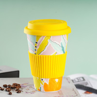 Mug Kopi Portabel Grosir, Cangkir Serat Bambu Ramah Lingkungan yang Dapat Digunakan Kembali untuk Set Cangkir dan Piring Kopi/Teh