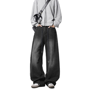 Jean ample à jambe droite pour homme, en denim large, décontracté, respirant, motif écossais, style américain vintage, automne-été - Product Image 4