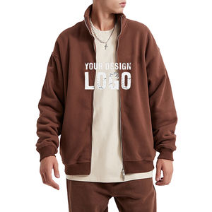 Sweat-shirts pour hommes de haute qualité à épaules tombantes avec fermeture éclair et col montant, style streetwear décontracté, couleur unie, fermeture éclair, sweat-shirts surdimensionnés pour hommes - Product Image 2