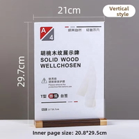 Support de présentation de cartes de restaurant en acrylique et bois de noyer, vertical, en forme de T, avec base pour cartes de menu A4 et publicité