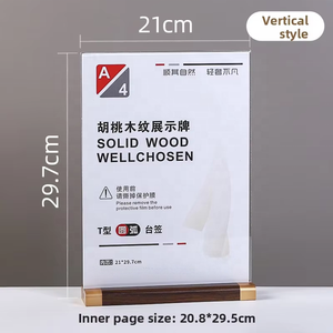 Exhibidor de Tarjetas de Menú Vertical en Forma de T, de Acrílico y Madera de Nogal, con Base para Tarjetas de Menú A4 y Publicidad - Product Image 4