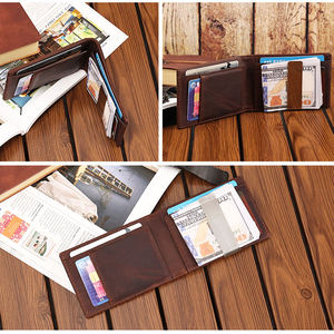 Portefeuille court rétro RFID AndoBag pour AirTag, en cuir Crazy Horse, pince à billets, porte-cartes fin pour AirTag, sac à main 1245 - Product Image 5