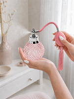 Flacon pulvérisateur de parfum rose vintage en verre sphérique taillé diamant, rechargeable, vide, avec pompon, pulvérisateur à bulbe, 100 ml, bouchon à vis