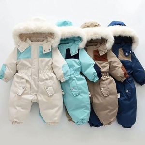 White Duck Vintage Hooded Cotton Boy Baby Overalls Winter Jacket Warm Kids Coat Child <b>Snowsuit</b> Snow <b>Toddler</b> Girl Clothes Set - Product Image 5