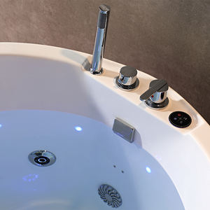 Baignoire bébé autoportante moderne en acrylique rose avec drain et porte vitrée transparente à l'avant - Product Image 5