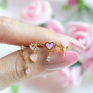 Gaby New Heart Cartílago Pendiente Lindo Pink Brass <span class=keywords><strong>Helix</strong></span> Piercing Ear Studs Wedding Party Jewelry para regalos - Product Image 1