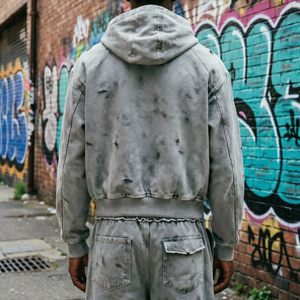 Conjunto de Sudadera con Capucha y Pantalones Deportivos Personalizados con Logotipo de Diamantes de Imitación, Estilo Desgastado, para Hombre - Product Image 2