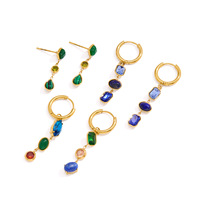 Boucles d'oreilles en acier inoxydable plaqué or 18 carats PVD, multicolores, avec zircon marquise et strass, hypoallergéniques, résistantes à l'eau, pour femmes