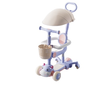 Trottinette multifonctionnelle 6-en-1 pour enfants, trottinette pliable à 3 roues pour tout-petits avec siège et poignée parentale, trottinette de luxe à hauteur réglable - Product Image 1