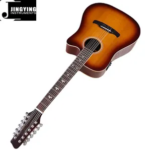 2024 Jingying Music Professional Holzgitarre, 12-Stränge-Fichten-Top-Volkstar Sonnenuntergang-Glanz-Akustische Gitarre mit EQ
