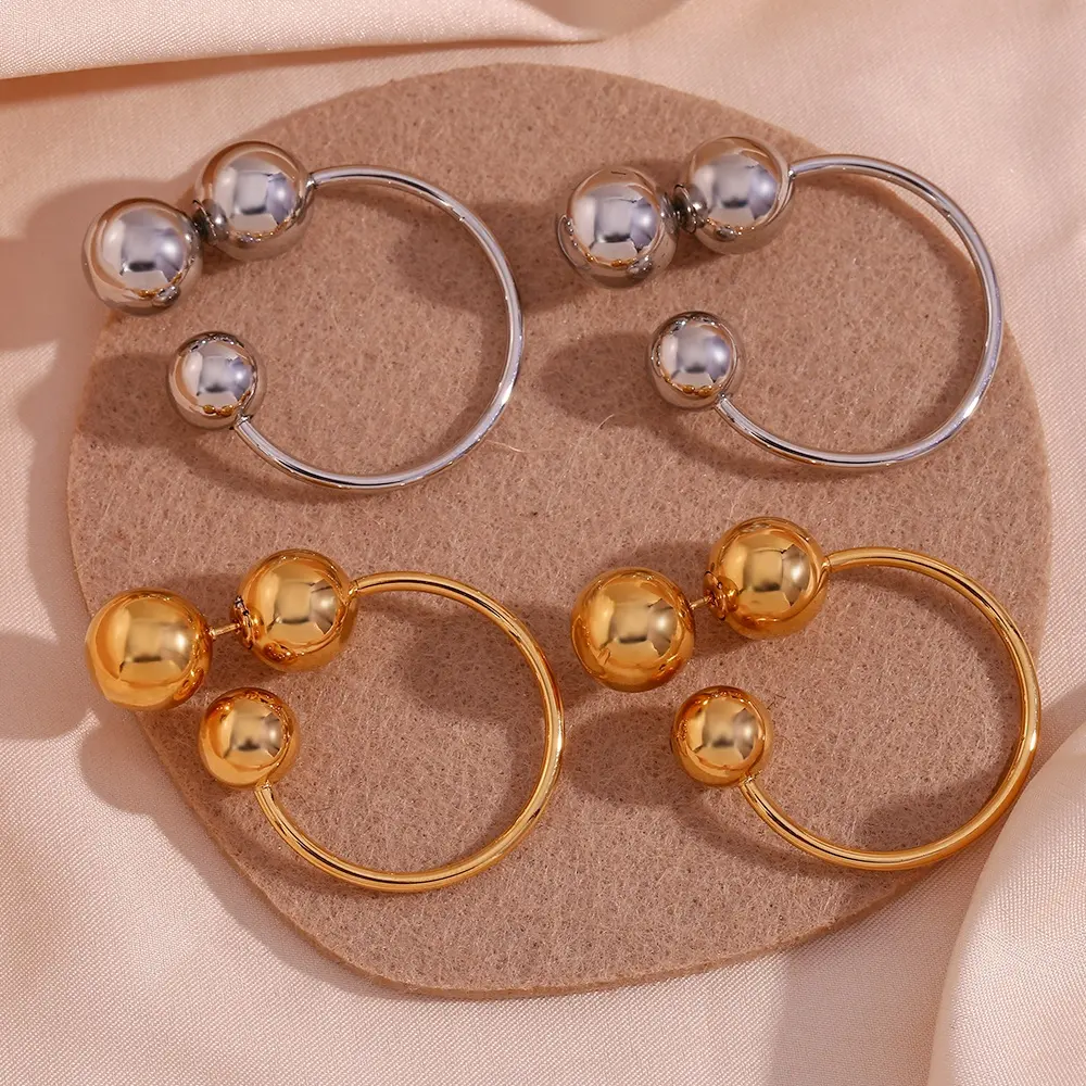 Chunky Exaggerated Ball Shape Stainless Steel Gold Hoop Earrings 18k Gold Plated Statement Earrings