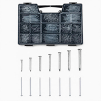 Kit de clous et de clous à tête plate assortis en acier zingué, avec boîte de rangement en plastique compartimentée, pour le bois, les réparations domestiques et le fixation