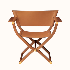 Silla de <span class=keywords><strong>director</strong></span> plegable portátil de cuero personalizable para exteriores, silla de madera para acampar, silla de salón de lujo italiana de diseñador - Product Image 1