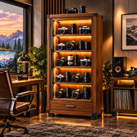 Lemari Kamera SAMDI S1 Walnut dengan Lampu LED untuk Penyimpanan Piringan Hitam, Headphone, dan Peralatan HiFi
