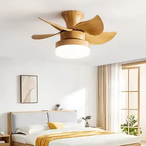 2024 estilo moderno duradero 23 pulgadas apariencia de grano de madera en forma de molino de viento tricolor LED ventilador de techo con luz