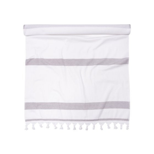 Serviette de plage en mousseline personnalisée avec logo imprimé pour adultes, séchage rapide, design cabana avec rayures en relief et sac zippé - Product Image 1