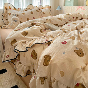 Spitzen-Tiermotive Prinzessinnen-Stil Hochzeits-Bettdecken-Set Gewaschene Baumwolle Doppellagige Gaze-Bettdecke Wasserabweisend 300 Fadenzahl - Product Image 3