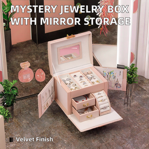 Grande boîte à bijoux en velours rose avec miroir, organiseur de bijoux multi-niveaux verrouillable avec tiroirs et crochets - Product Image 2