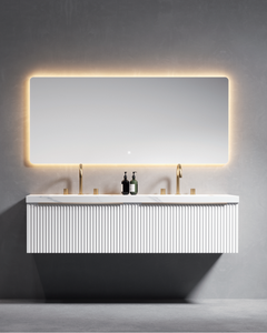 Espejo montado en la pared impermeable con efecto de ondulación de tocador de baño colgado en la pared de diseño moderno personalizado VAMA para hotel de apartamento - Product Image 1