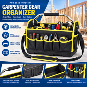 Organisateur d'outils de charpentier professionnel avec base moulée, poignée en acier, système de transport, sac à outils robuste à ouverture supérieure sur mesure - Product Image 1