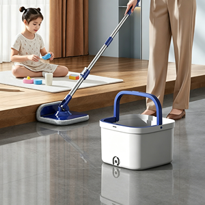 Ensemble serpillière et seau rotatif à 360° avec tête en microfibre carrée, manche télescopique et essoreur intégré pour le nettoyage des sols à la maison et au bureau - Product Image 3
