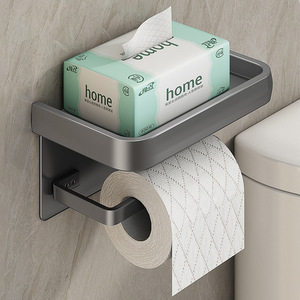 <span class=keywords><strong>Porte</strong></span>-papier toilette auto-adhésif en aluminium avec étagère pour téléphone, <span class=keywords><strong>sans</strong></span> perçage, léger, antirouille, organiseur de salle de bain - Product Image 2