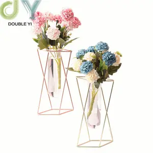 Геометрическая ваза в скандинавском стиле, роскошное металлическое железное украшение, стеклянная подставка для цветов для гостиной, цветов, оптовая продажа
